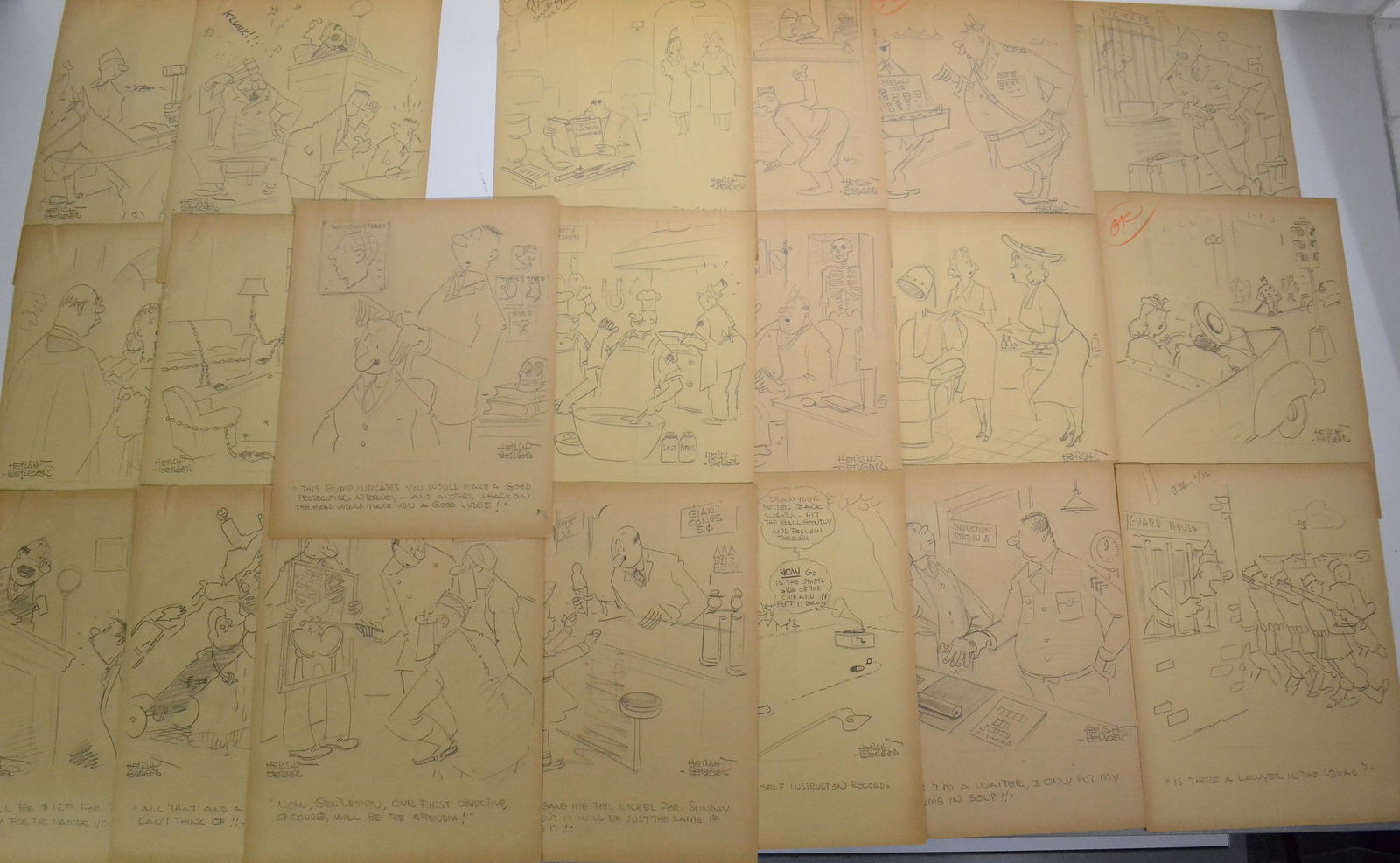 Cartoons from "The Funny Business" by Hershberger: Twenty hand drawn cartoons from "The Funny Business" series by Ralph Hershberger. Most are military related and most are hand signed.