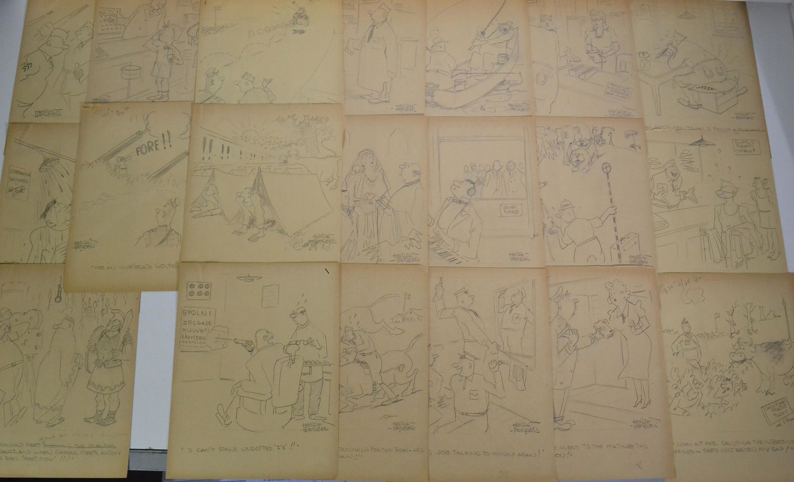 Cartoons from "The Funny Business" by Hershberger: Twenty hand drawn cartoons from "The Funny Business" series by Ralph Hershberger. Most are military related and most are hand signed.
