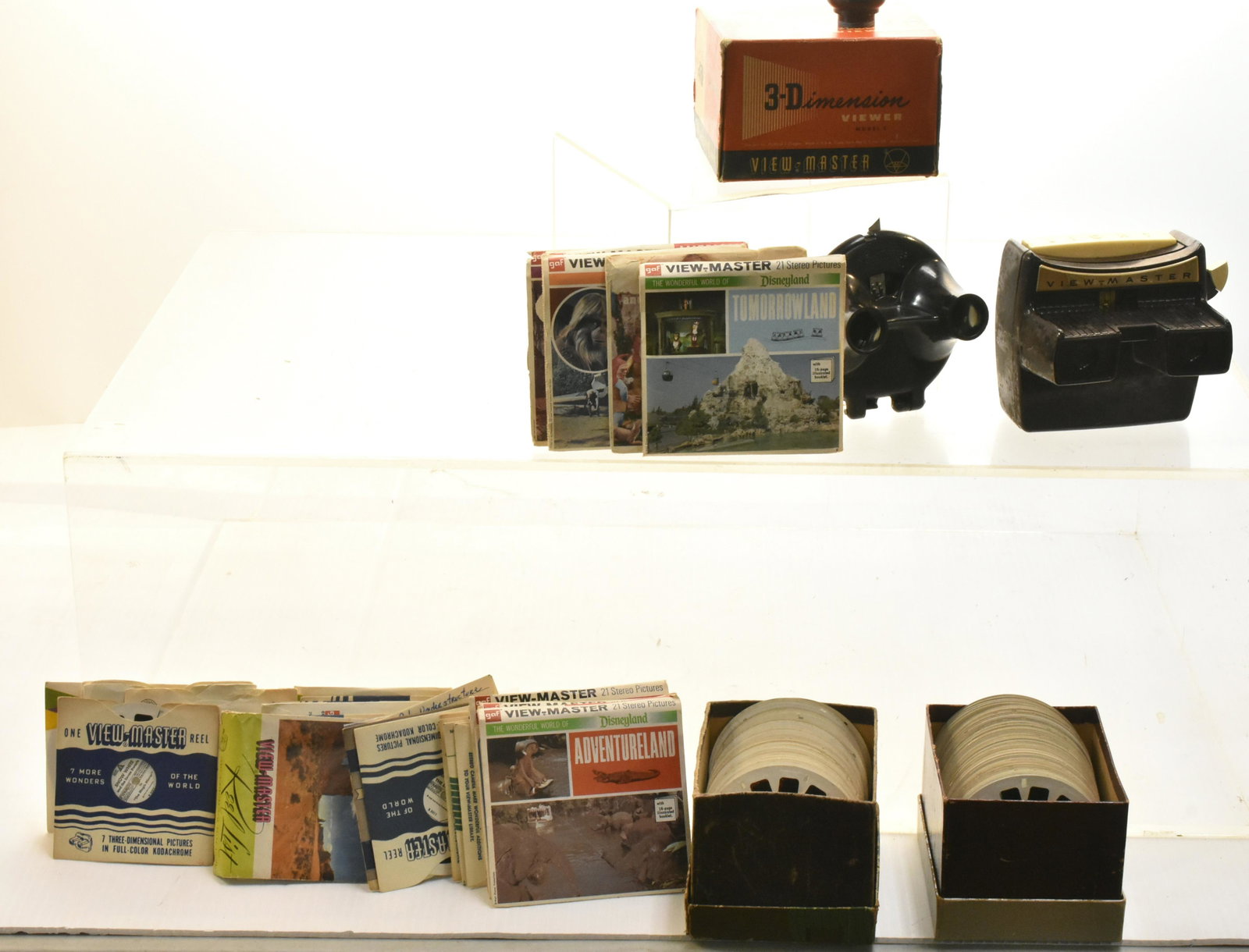 3 Viewmasters and Collection of Stereo Reels: 3 viewmasters circa 1960's including approx. 150 to 200 stereo reels.