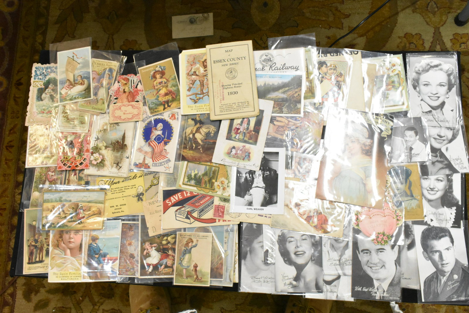 Late19th/early 20th Century Advertising Cards: Loutz soap, insurance ads, shoe ads and movie star glossies. Over 40 pieces.