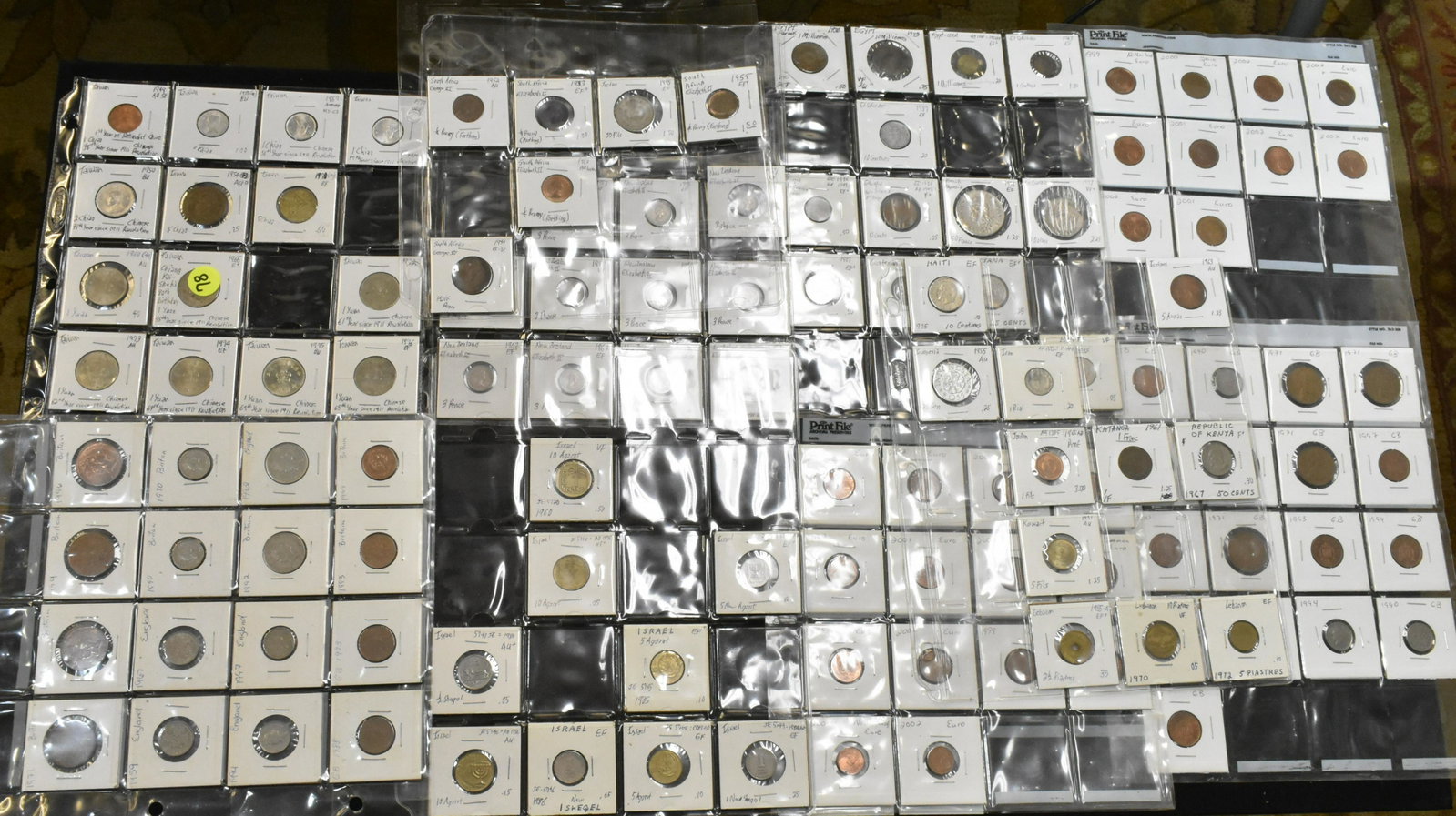 International Coinage in Sleeves: English, Taiwan, Israel, Egypt, small Euro coins and more.