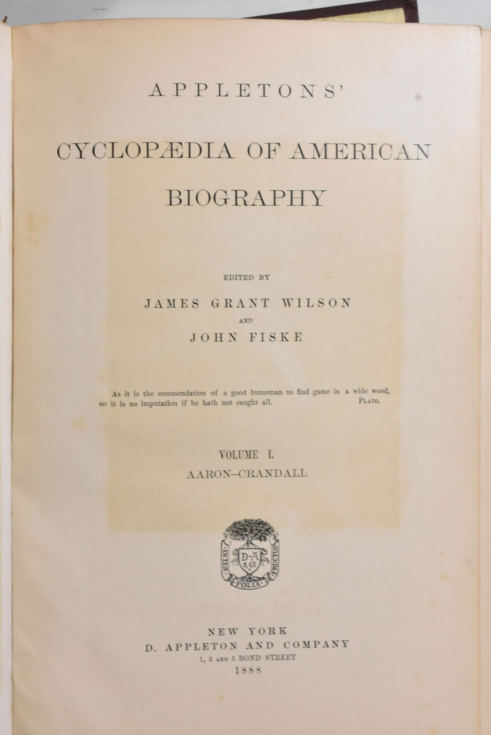 Appleton's Cyclopedia of American Biography: Items were edited by James Grant Wilson and John Fiske. Volume 1 is copyrighted 1886 and all others date to the 1880's. Lot includes five out of six volumes - missing volume IV. From the estate of Geo