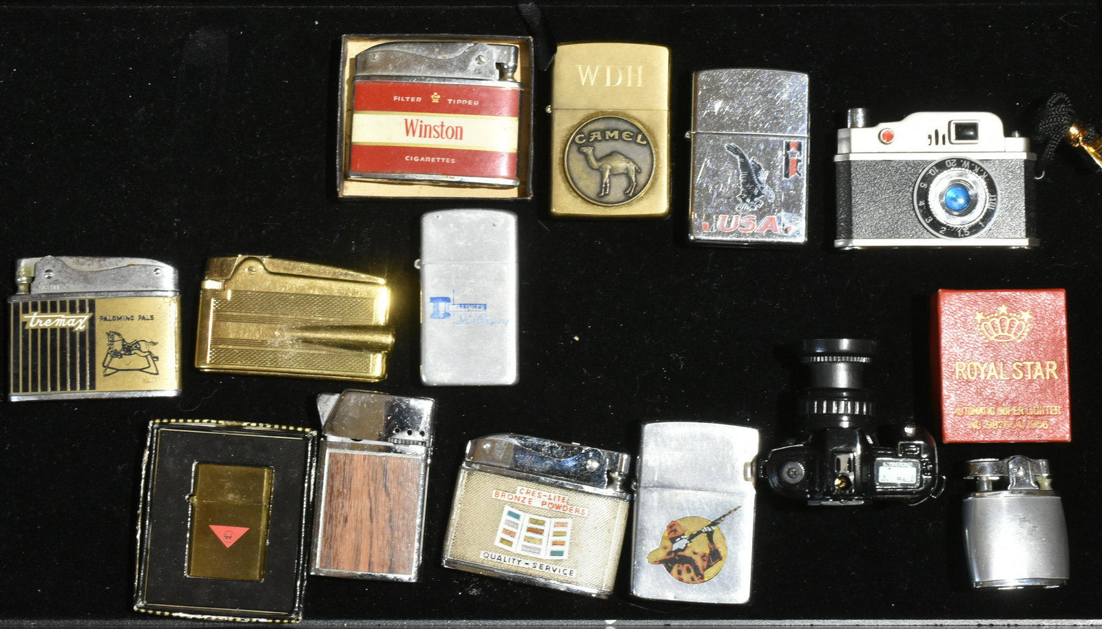 Zippo and Other Collectible Lighters: Lot includes (3) Zippo lighters with advertising, a camera lighter, a Winston lighter, a Minex, and others.