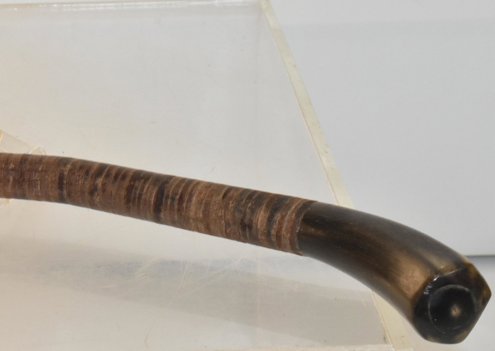Sectional Walking Stick with Horn Handle: Item measures approximately 36.5"L. It is made from sectional disks. It has a horn handle and butt.