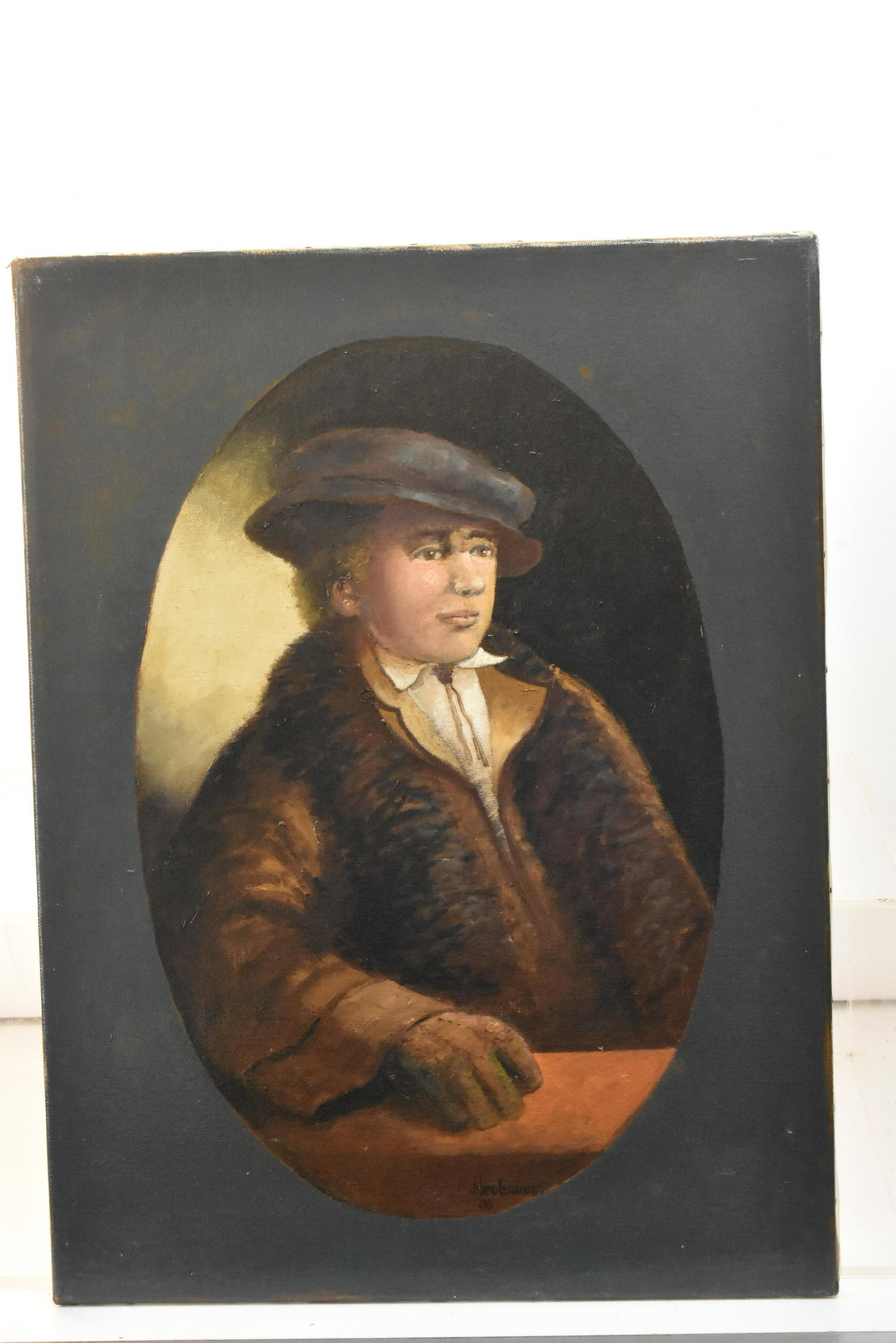 Oil on Canvas by Neubauer: Item measures 24"H x 18"W, titled "Young Man in Tudor Attire" on back. It is hand signed "Neubauer '06" on front. Richard Neubauer is a listed artist from York County, PA.