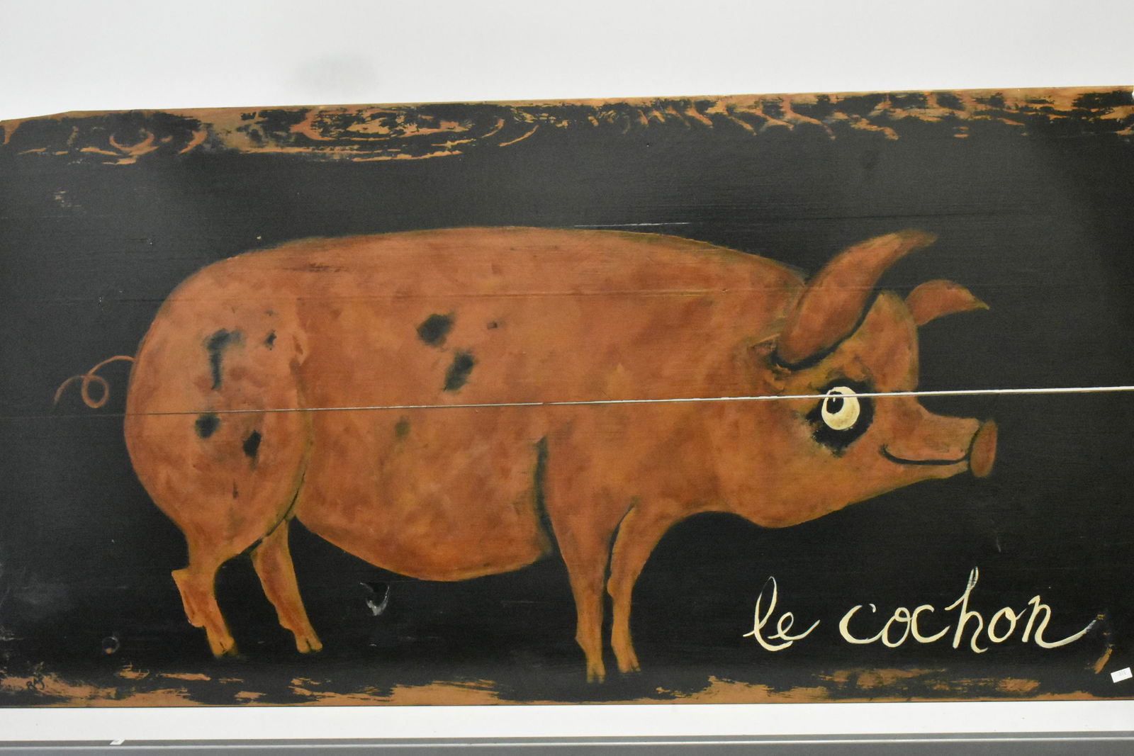 Folk Art Painted Pig on Board (1 of 2)