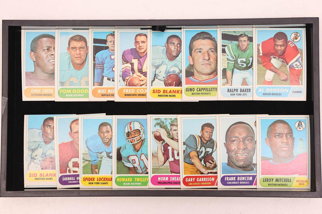 Sixteen 1960's NFL Football Cards: Al Denson, Leroy Mitchell, Ernie green, Gino Cappelletti and others. All cards are very clean.
