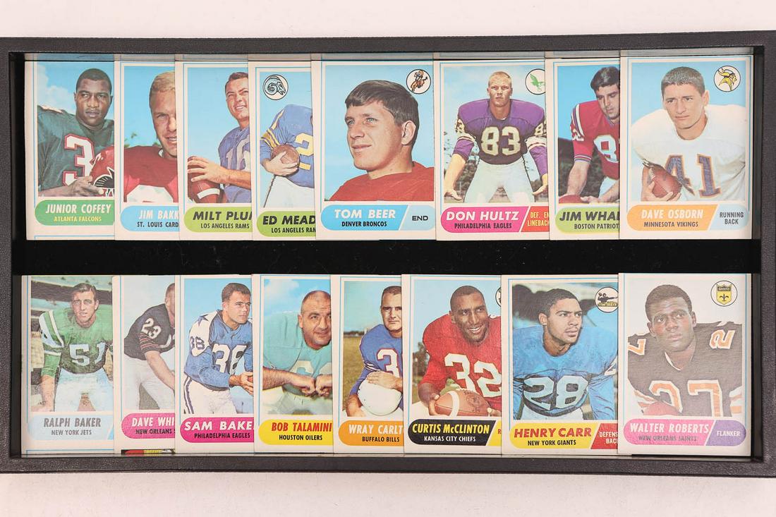Sixteen 1960's NFL Football cards: Including Dave osborn, Junior Coffey, Henrey Carr and others. All cards are very clean.