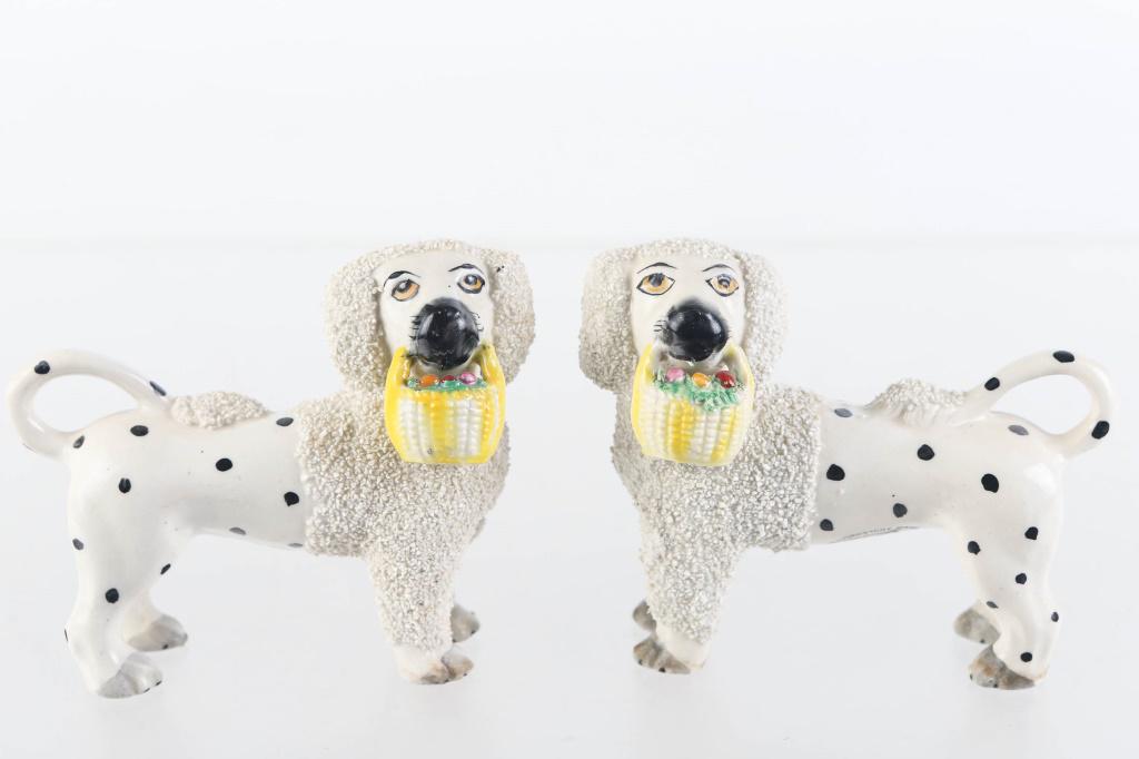 Pair of Kent Staffordshire Dogs: Each measures approximately 3.5"H . Both are marked "Kent Staffordshire Ware Made in England".