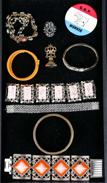 Vintage Bracelets: includes several large bracelets, rhinestones, and more.
