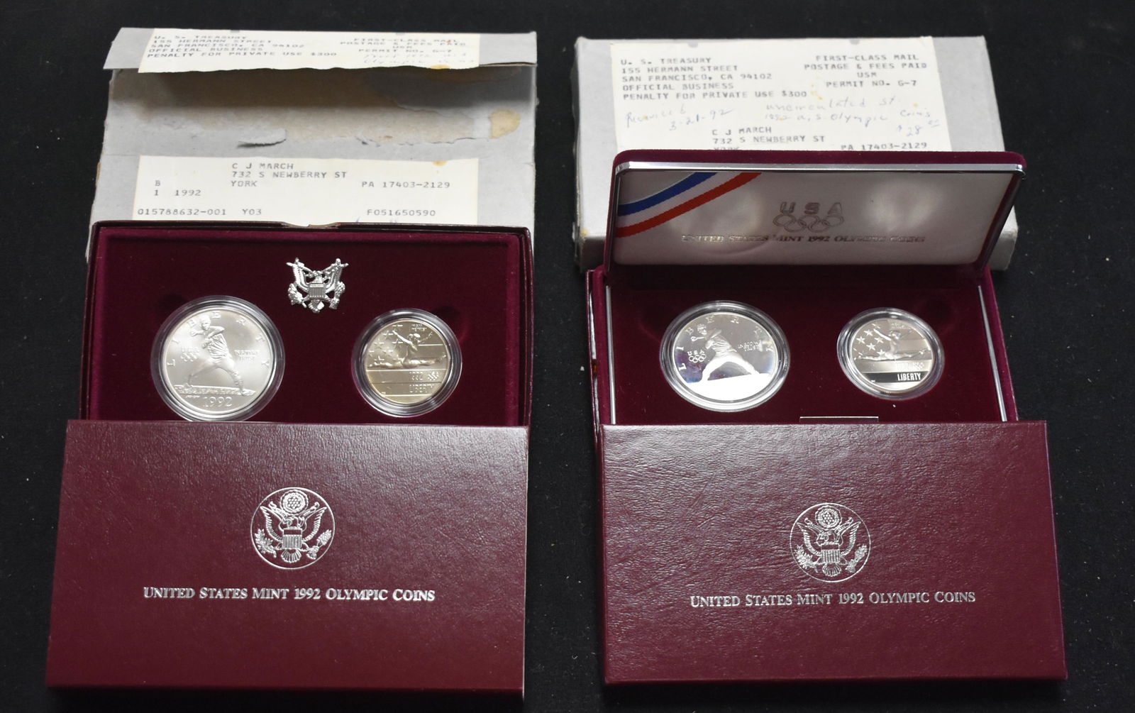 2 US Mint 1992 U.S. Olympic 2-Coin Sets (1 of 1)