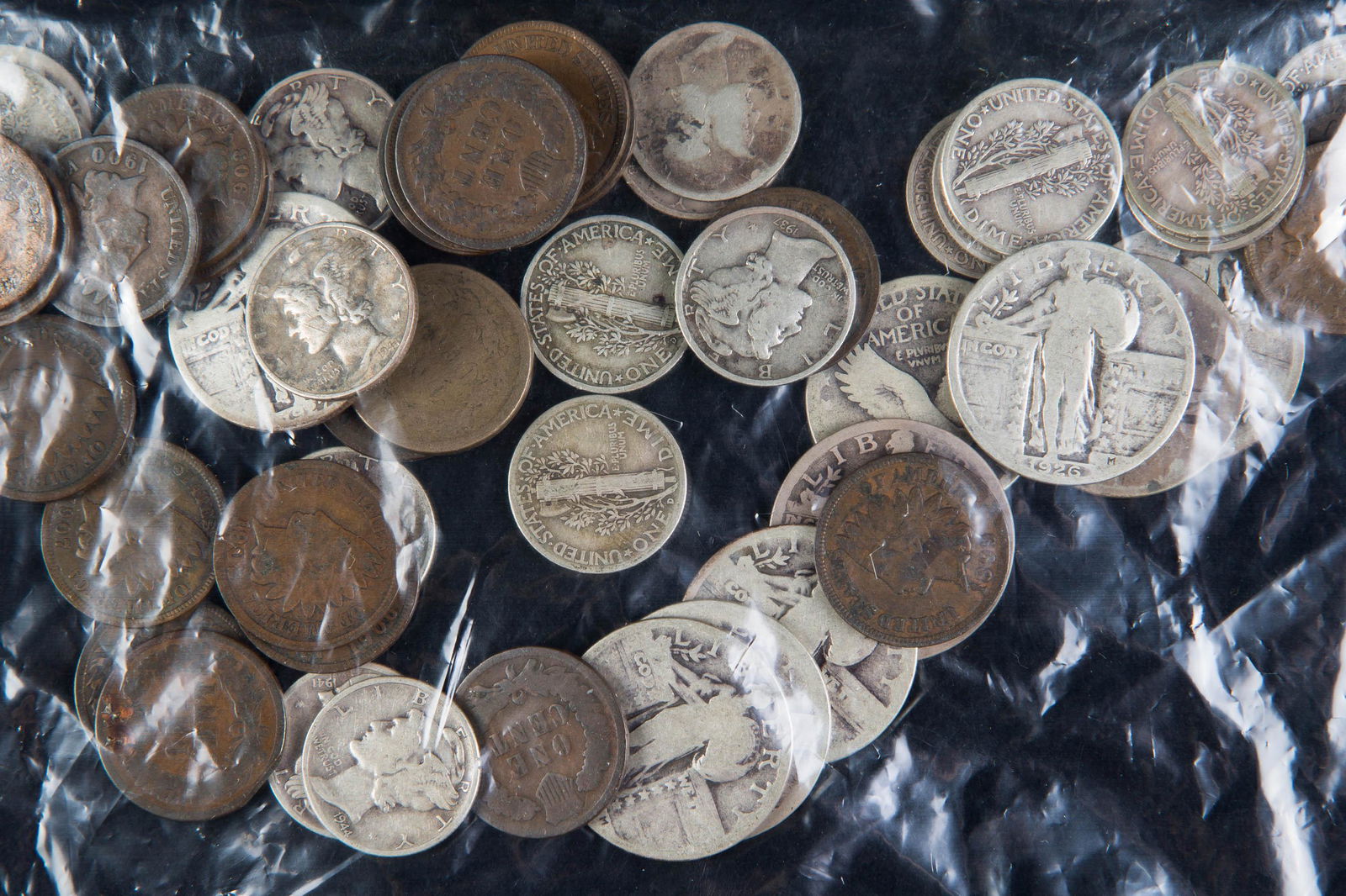 Silver Quarters and Dimes and Indian Head Pennies (1 of 3)