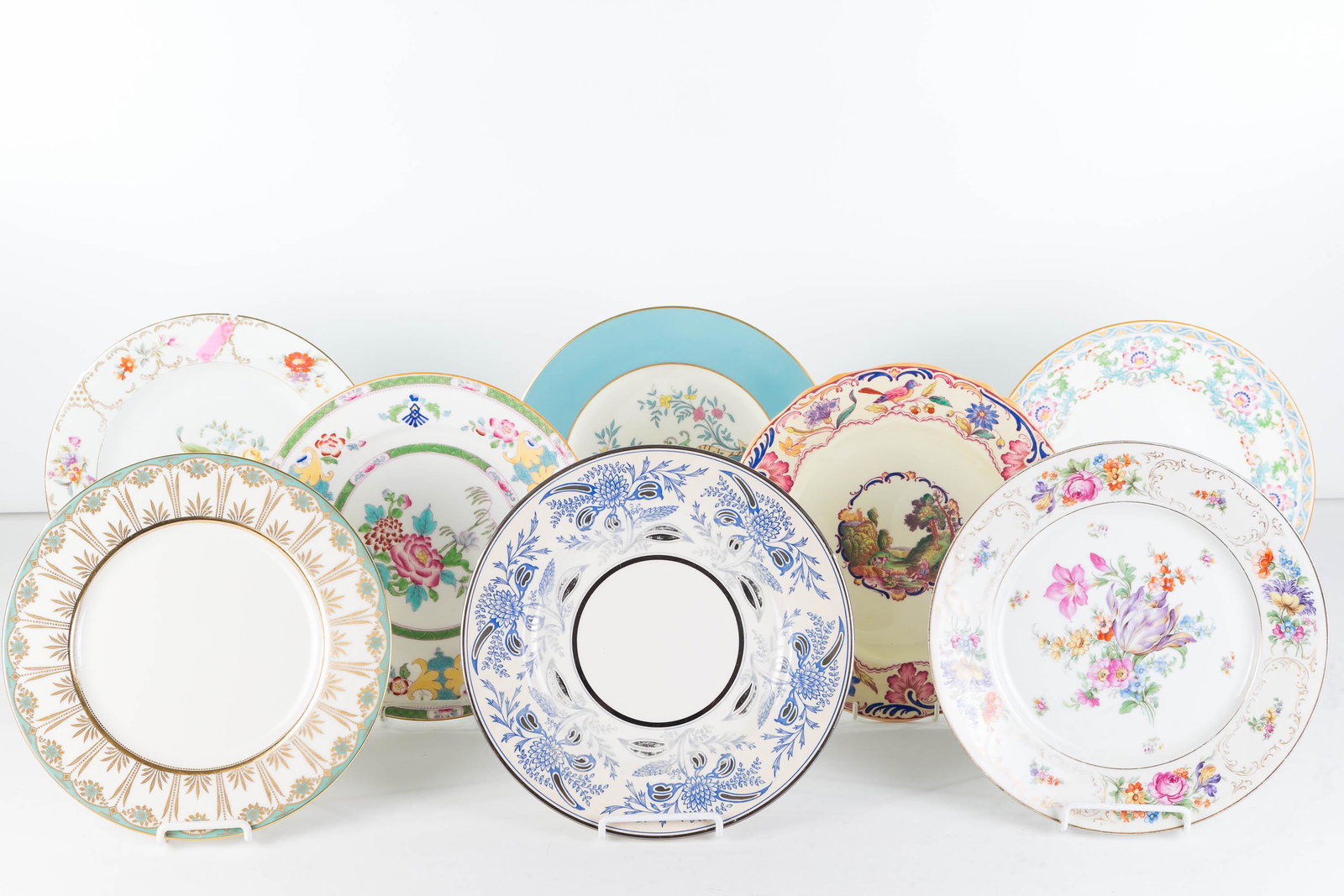 Minton Spode and Lenox Vintage Dinner Plates: Lot includes 2 floral Minton dinner plates (10.25"), a Spode Gorelin pattern dinner plate, 2 Lenox dinner plates, a Bavarian dinner plate, a German dinner plate, and an English Pareek Johnson Brothers