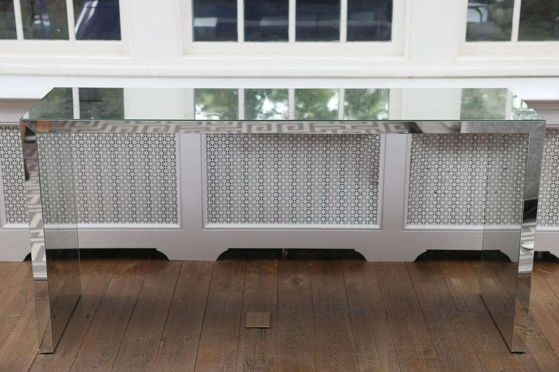 Todd Hass Style Mirrored Sofa Table by Sadaivy: Mirrored sofa table by Sadaivy, in the style of Todd Hass. *Note*- This Lot is located in our Chestnut Hill Philadelphia Location. Available for pick-up in our Chestnut Hill Philadelphia warehouse by 