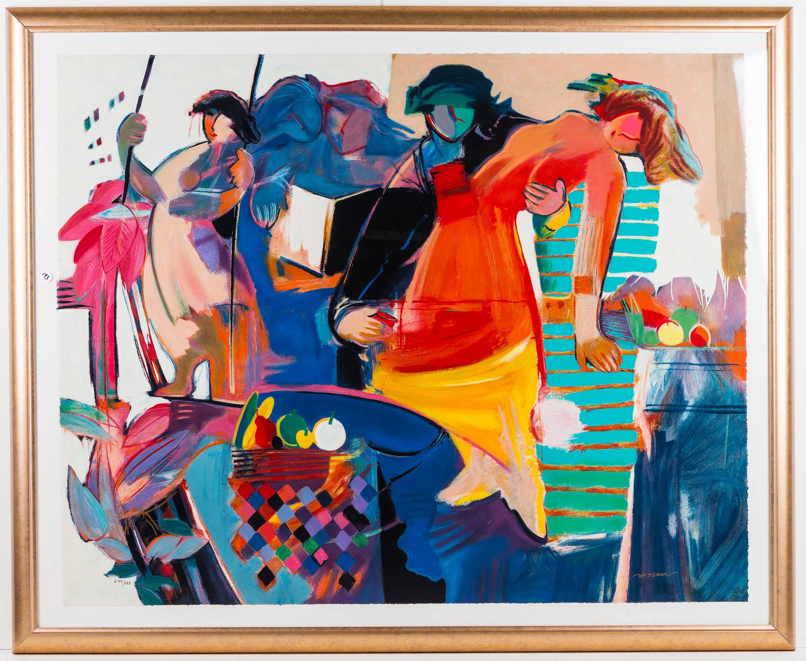 Serigraph by Abrishami (Iranian/American b.1951): This large scale work is a limited edition serigraph on paper by Hessam Abrishami. Art is numbered and hand signed by the artist, #244/395 and is professionally framed and measures approximately 42"x5