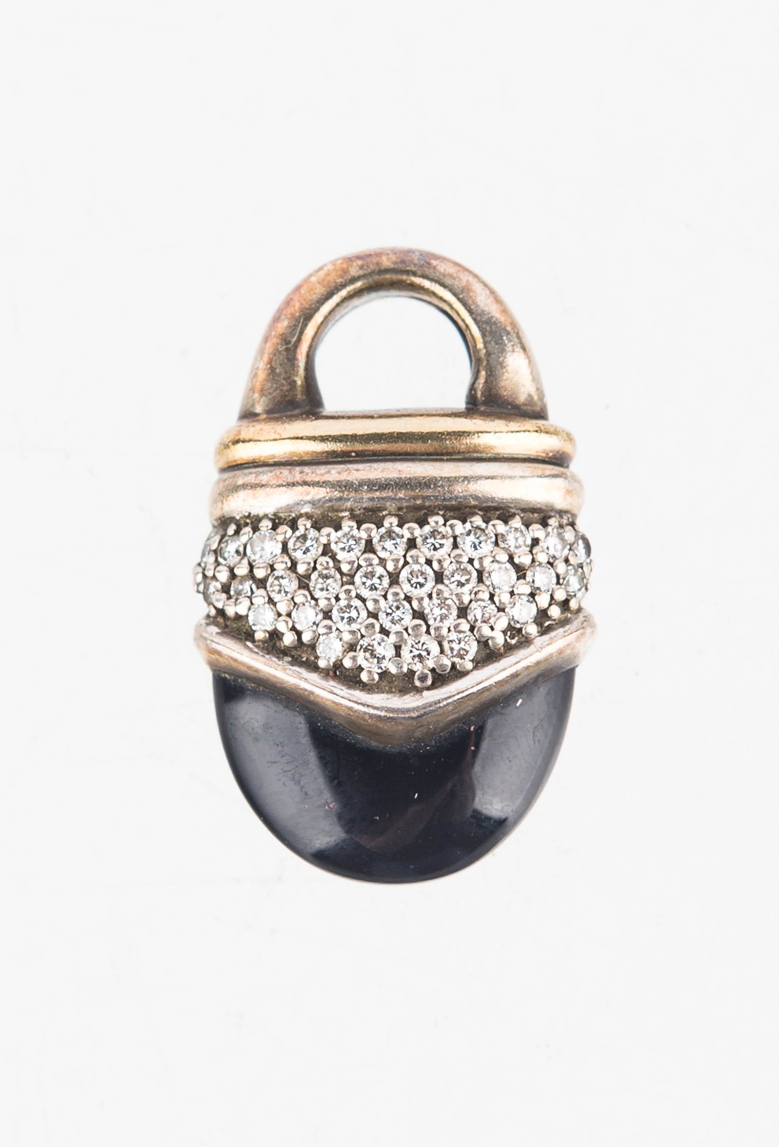 David Yurman Gold and Diamond Pendant: Classic cable style 18K and sterling silver pendant with pave diamonds and onyx, signed D. Yurman 750 925. Beautiful, no chips or missing stones.