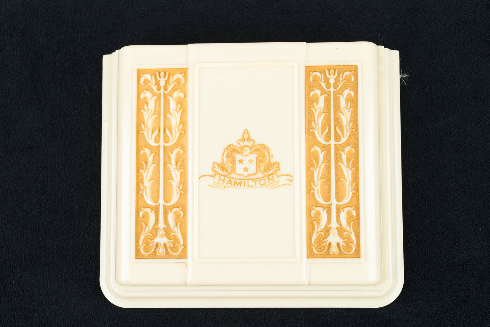 Vintage Hamilton Box: Celluloid Hamilton pocket watch box, circa 1940s. Box only.