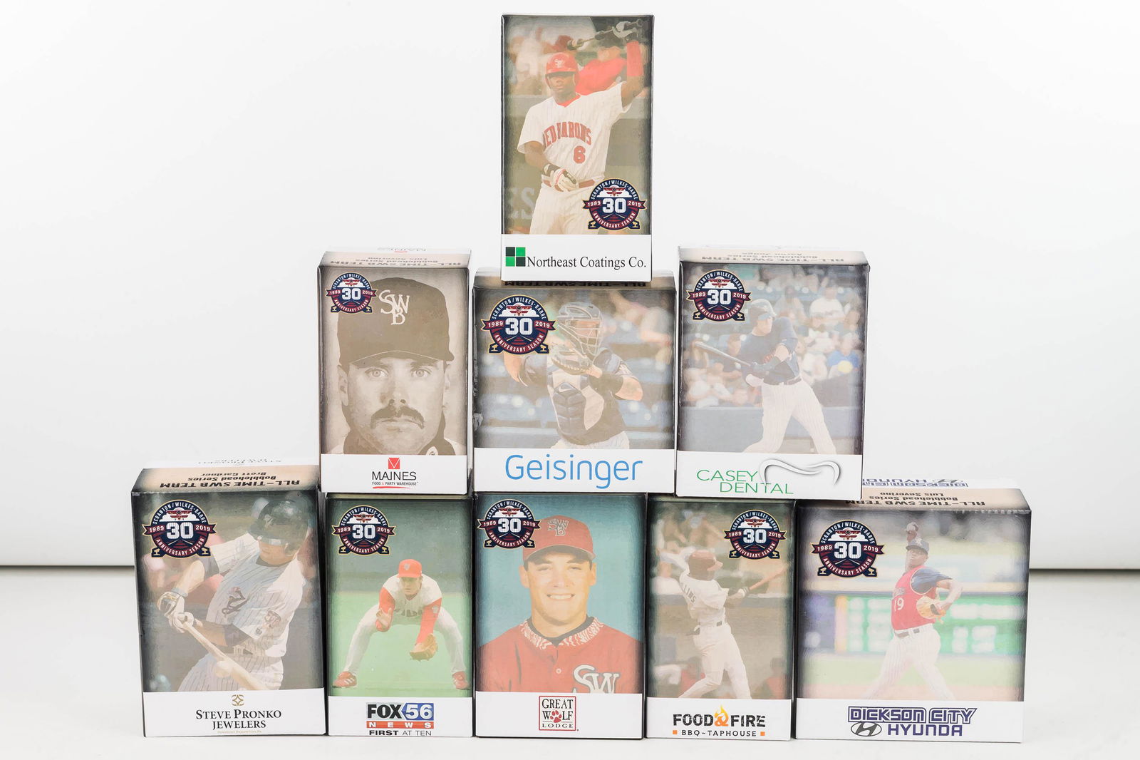 Scranton Wilkes-Barre Red Barons Bobbleheads: a complete set of 9 of the All-Time Scranton Wilkes-Barre Red Barons (Phillies then Yankees AAA Team) game handout promo bobble heads. (Ryan Howard, Chase Utley, Jimmy Rollins, Brett Gardner, Pat Burr