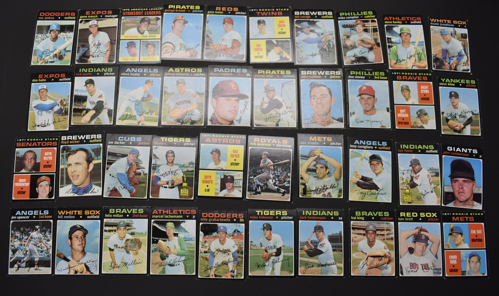 1970 and 1971 Baseball Cards: Lot includes John Cumberland, Gary Nolan, Ted Savage and others. Cards are in clean condition and most have good corners. Approx 40