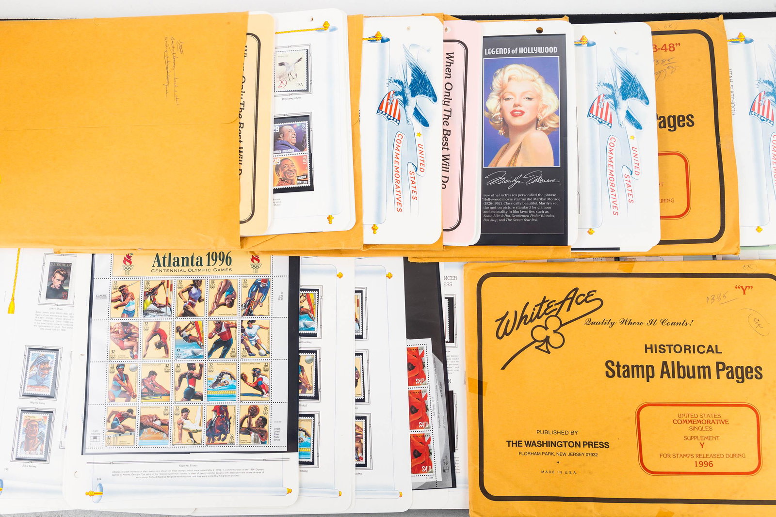 Historical US Postage Stamps Set White Ace: Lot includes 1994 Supplement W, 1994 PB-46, 1995 Supplement X, 1995 PB-47S, 1996 PB-48, and 1996 Supplement Y. Most have stamps but not verified.