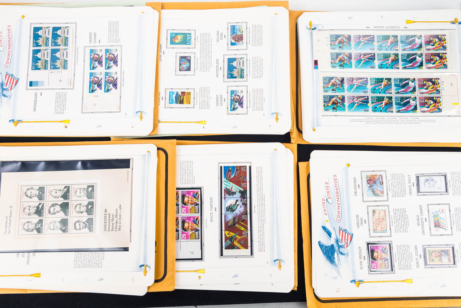 Historical US Postage Stamps Set White Ace: Lot includes 1993 Supplement V, 1993 PB-45, 1992 Supplement U, 1992 PB-44, 1991 Supplement T, and 1991 PB-43. Most have stamps but not verified.