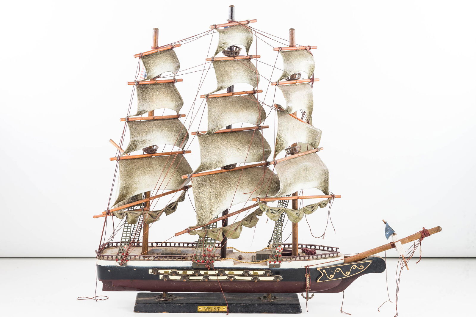 USS Constitution Model Ship: Ship measures approx. 23" high and 27" in length. minor damage at back banister.