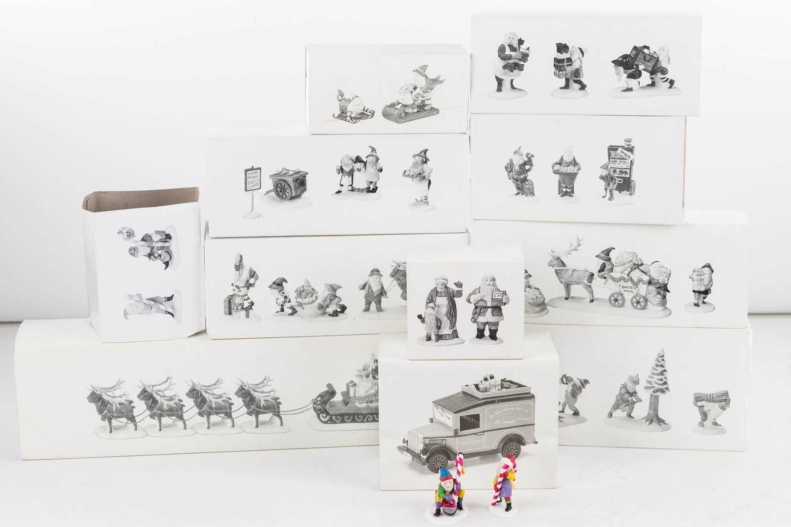 Department 56 Collection/North Pole Series: Including Sleigh with eight tiny Reindeer, Letters for Santa and others. Eleven total items in original boxes, boxes in various condition