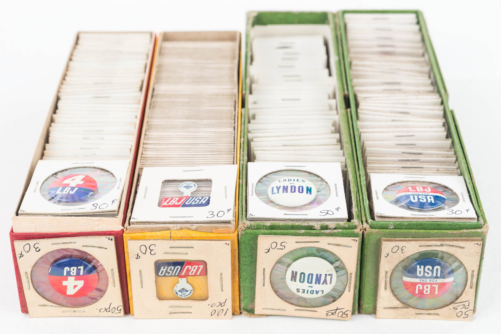 Collection of LBJ Pin Backs: Collection of LBJ Pin Backs old new stock, over 200 pieces
