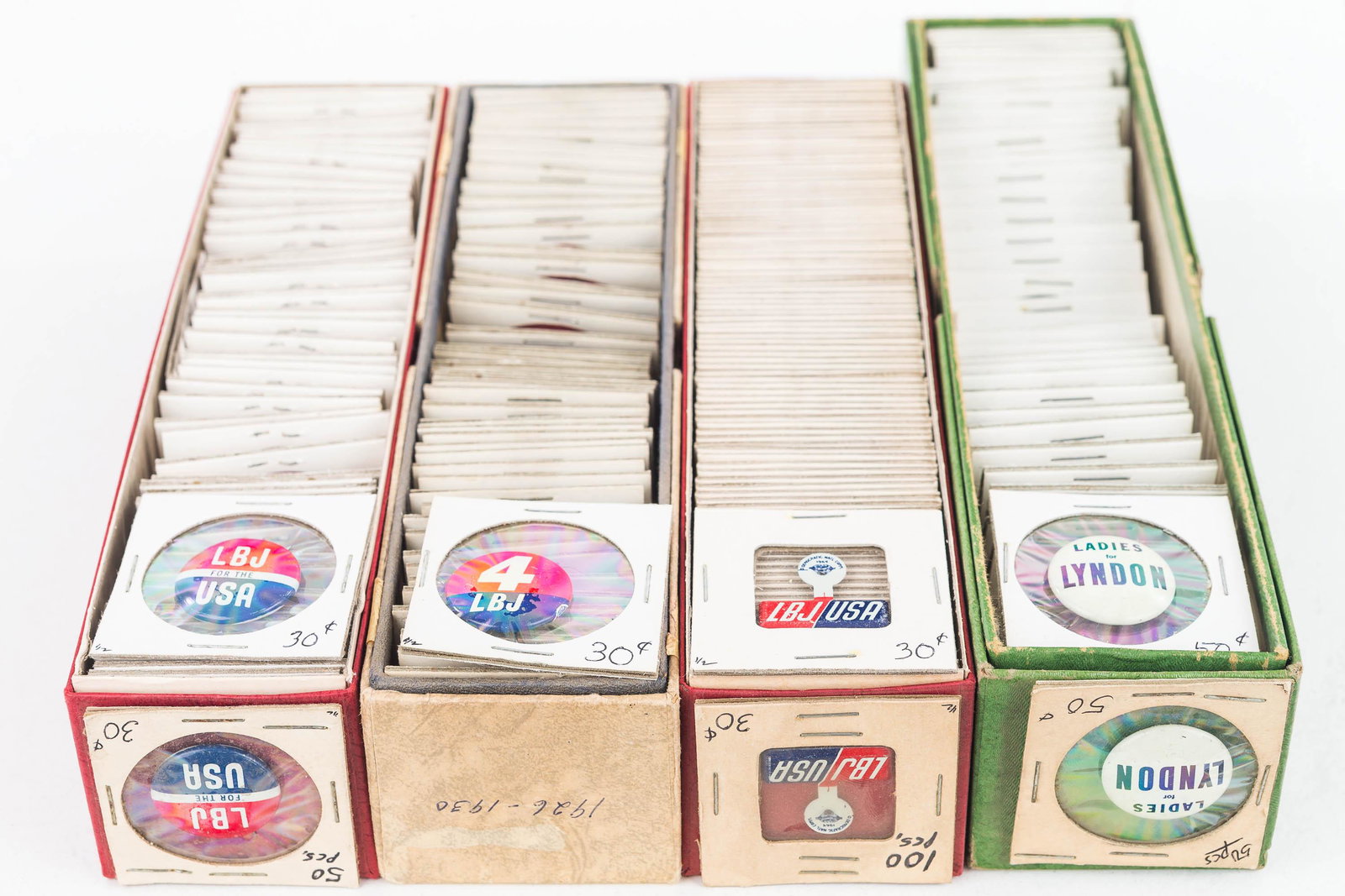 Collection of LBJ Pin Backs: Collection of LBJ Pin Backs old new stock, over 200 pieces