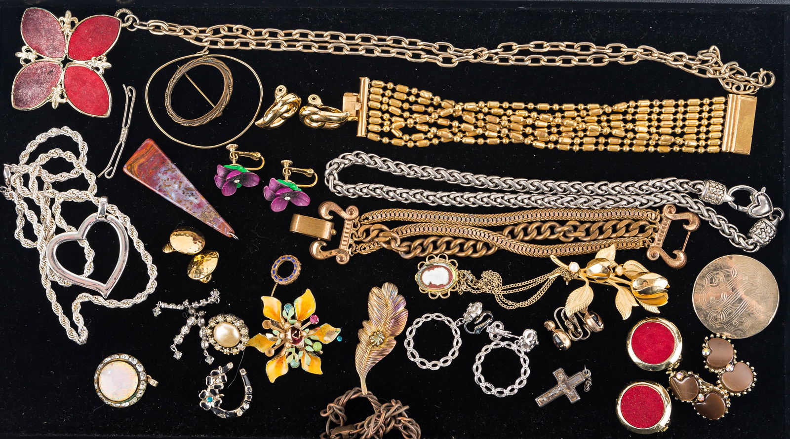 Mixed Costume Jewelry: Including Necklace's. clips , pins, bracelets and other items .