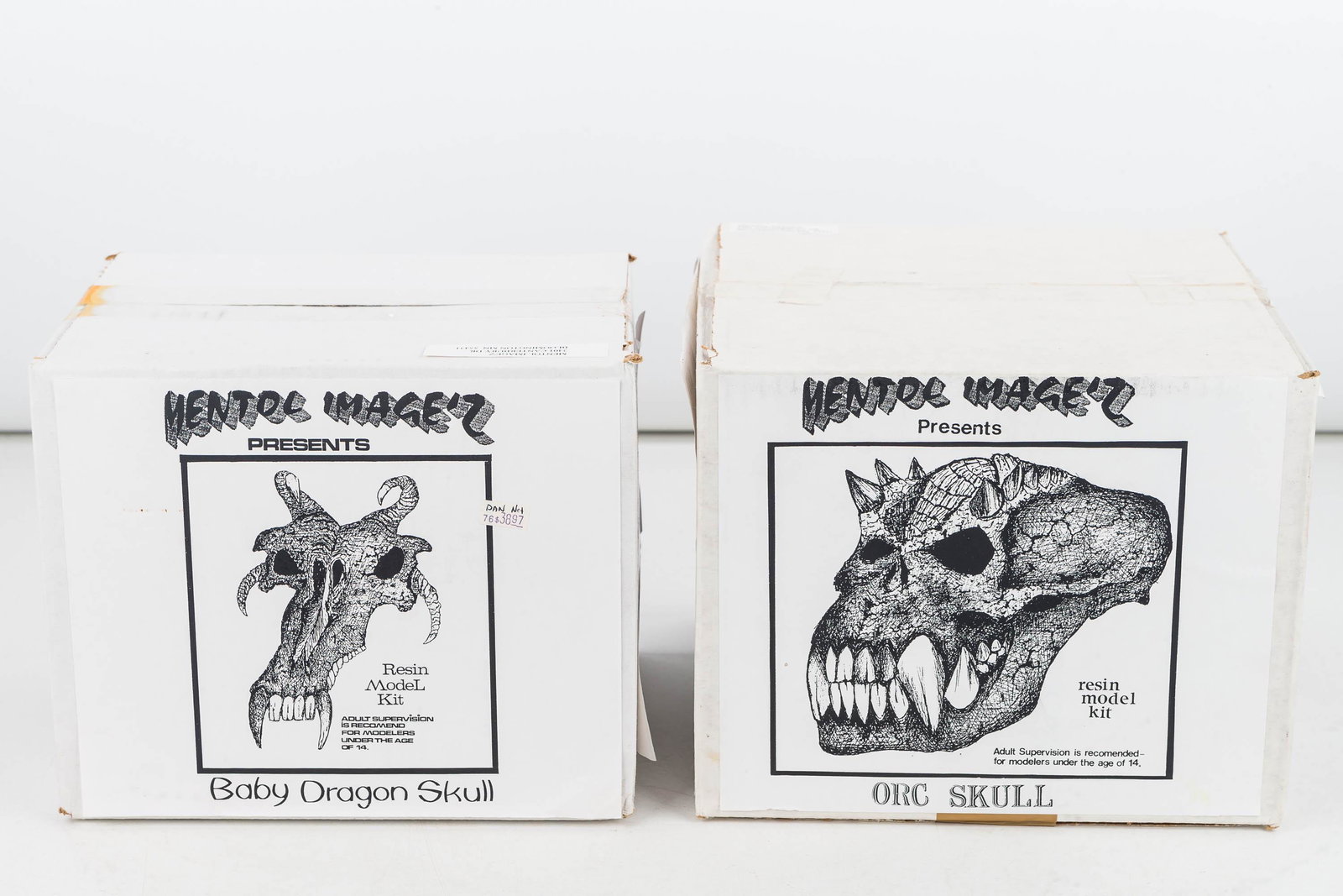 Mentol Image'Z Resin Skull Model Kits (2): Orc Skull - Mentol Image'Z - sealed Resin Model Kit and a Baby Dragon Skull - Mentol Image'Z - sealed Resin Model Kit. New old stock.