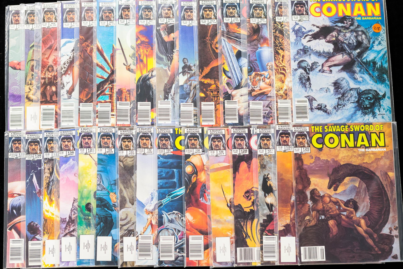 Conan The Barbarian Savage Sword Issues #110-139: The Savage Sword of Conan by Curtis, c1970s/1980s. Comics in protective sleeves.