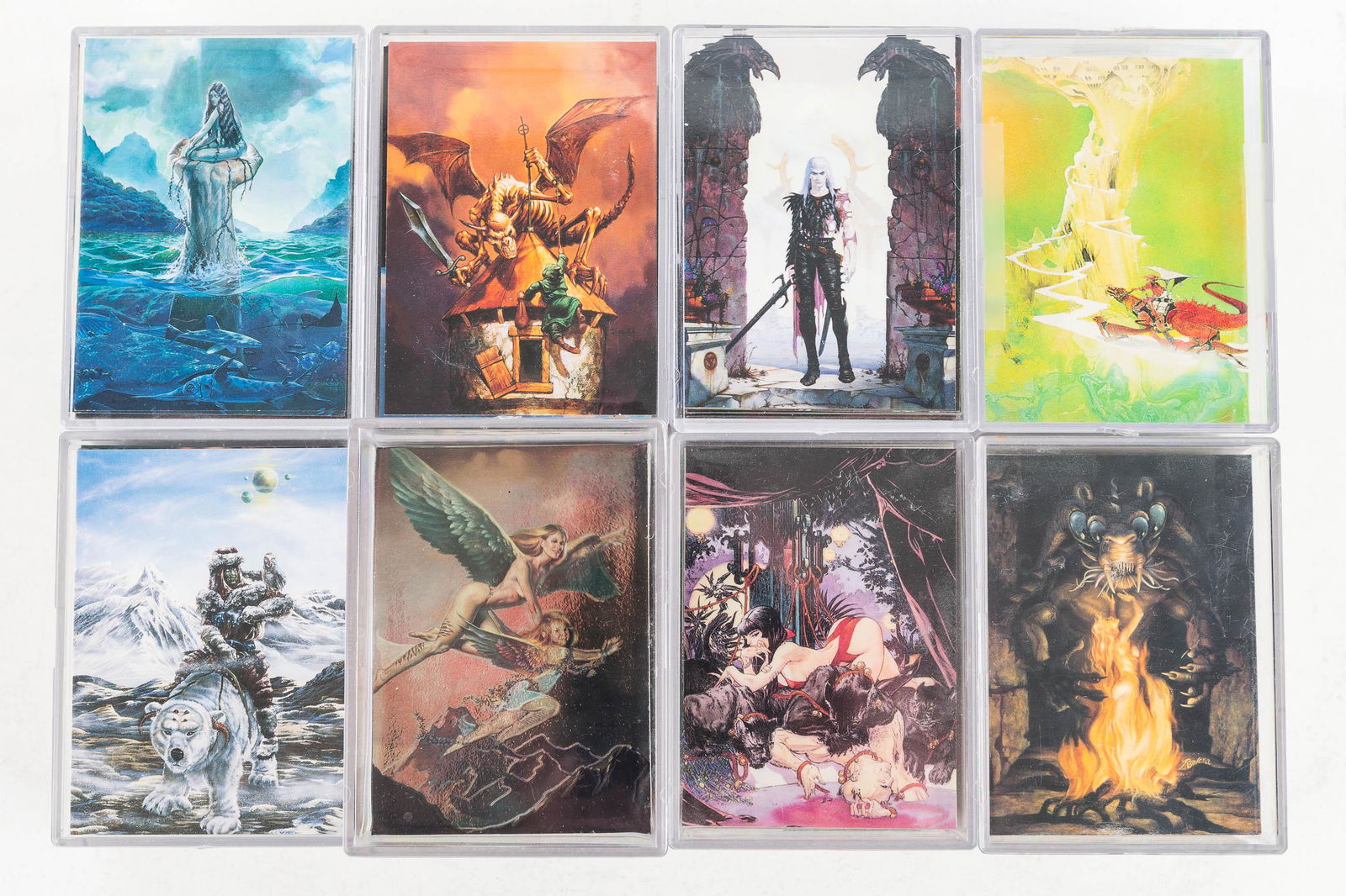 Collector Cards / Various Fantasy Artists: Eight collector card sets including Paul Chadwick c1990, Roger Dean, Edward Beard Jr, Rowena Morrill, Michael Kaluta, William Elliott tucci. All mid-1990s. Card sets not checked for completeness.