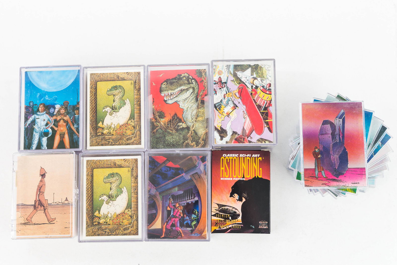 Collector Cards / Various Fantasy Artists, Moebius: Eight collector card sets with inserts by artists: William Stout (3 sets plus inserts), Moebius (1 set plus inserts), a Ron Miller set, a Richard Hescox set, a Jack Kirby set, and an Astounding Sci fi