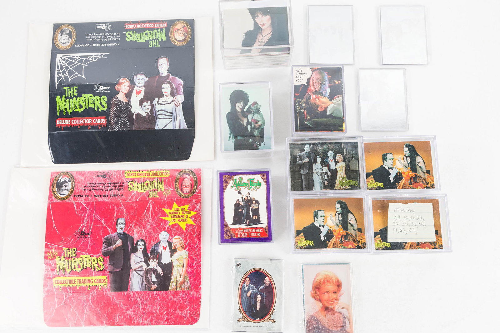 Collector Cards / TV Horror Series: The Munsters, Elvira, Tales from the Cryst, and the Addams Family. Seven various card sets with some inserts. Card sets not checked for completeness.