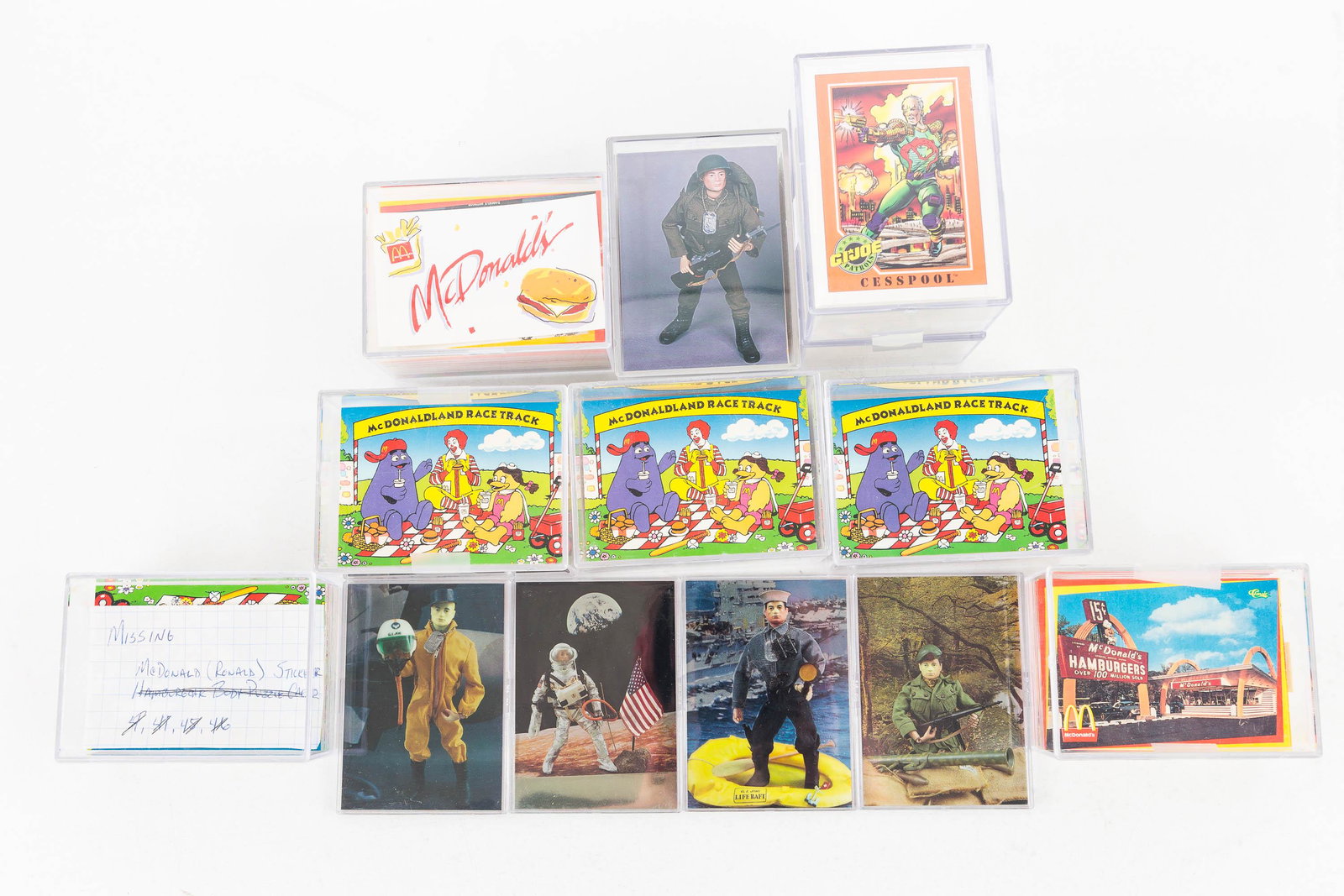 Collector Cards / McDonalds, GI Joe: Eight card sets including a double box (we are counting as 1 box) of GI Joe c1991 Hasbro/Impel Marketing, a single box of GI Joe c1994 by Comic images plus 4 chromium c1994 GI Joe cards (#1, 3, 5, 6);