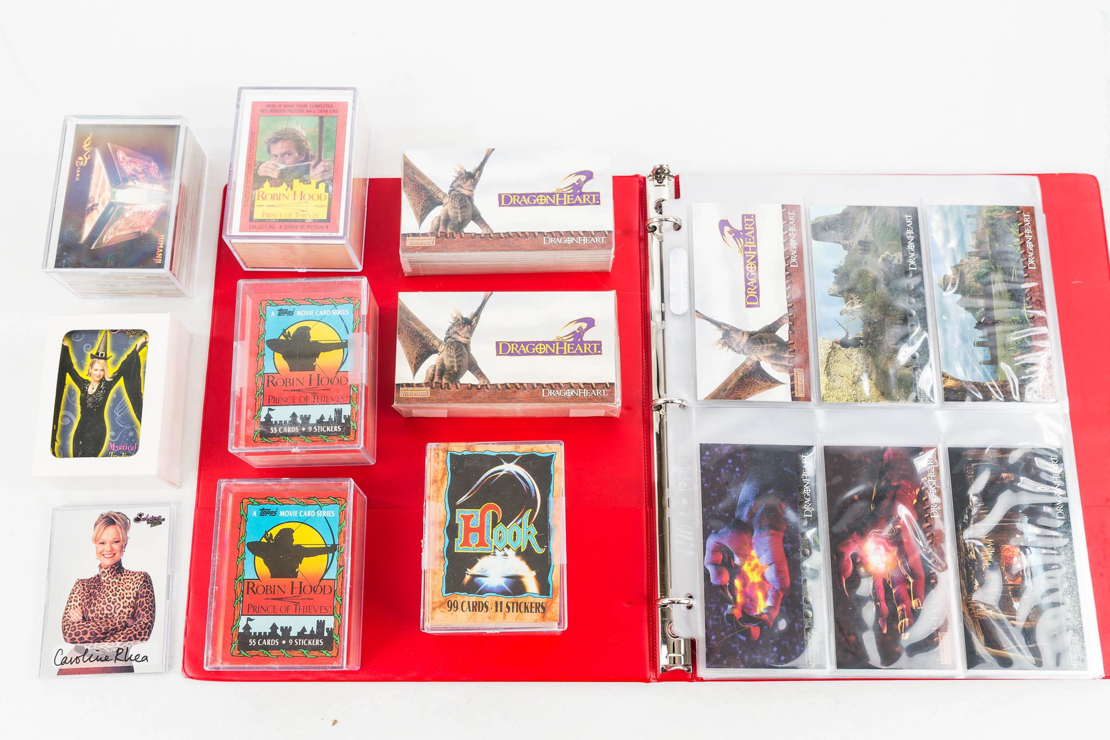 Collector Cards / Robin Hood, Hook, Dragonheart: 9 card sets including 1 Dragonheart by Topps c1995/6 in a red notebook and 2 other sealed sets; 1 set of Jumanji by Skybox c1995; 1 set of Hook by Topps c1991; 1 set of Sabrina The Teenage Witch and a