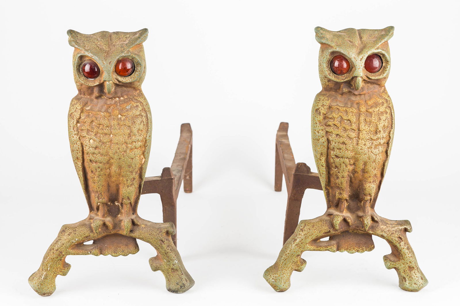 Vintage Owl Andirons with Glass Eyes (Pair) (1 of 6)