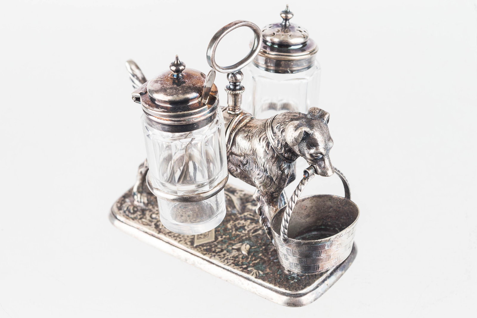 Victorian Silver Plate, Figural Dog Cruet Set (1 of 6)