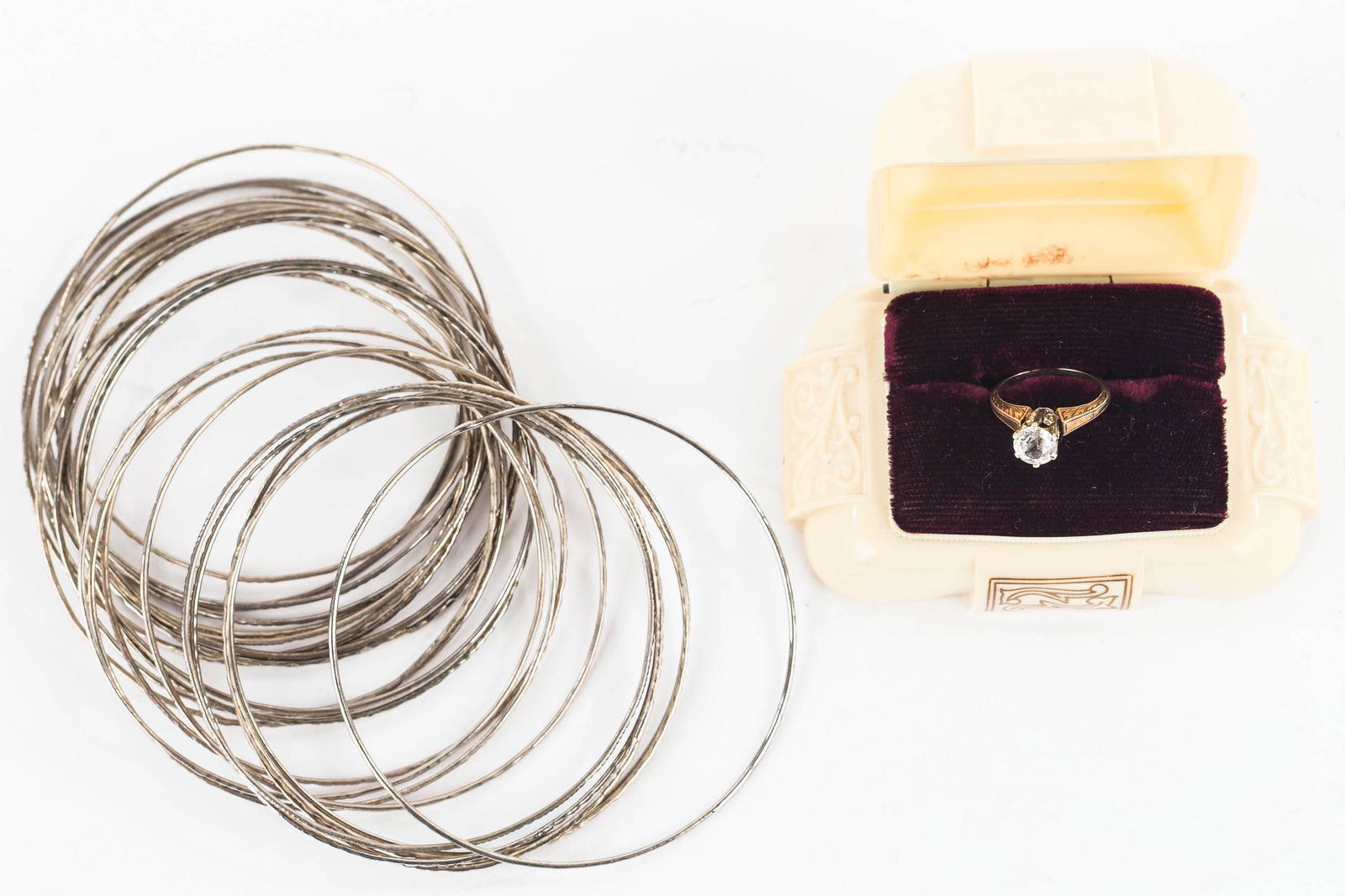 10K Gold Victorian Ring and 25 Bangle Bracelets (1 of 9)