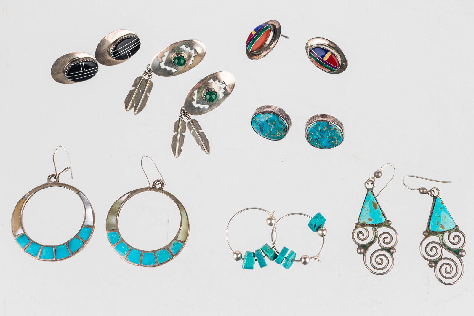 Vintage Sterling and Turquoise Native Am Earrings (1 of 6)