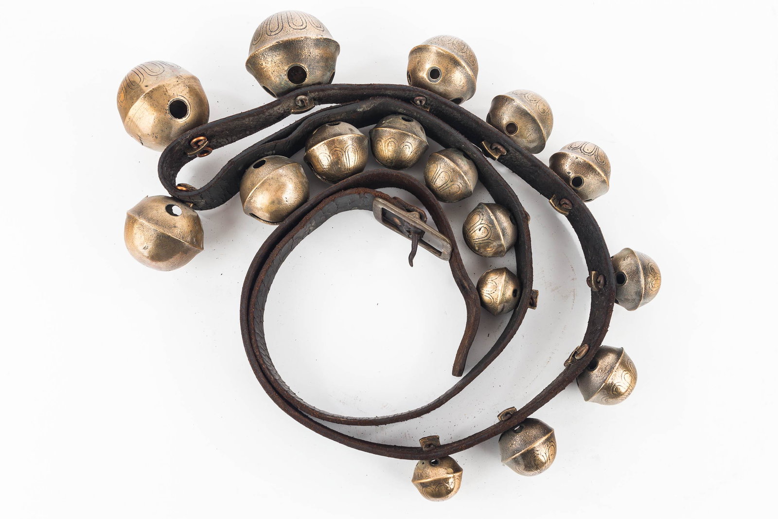 Vintage Graduated Sleigh Bells on Strap (1 of 5)