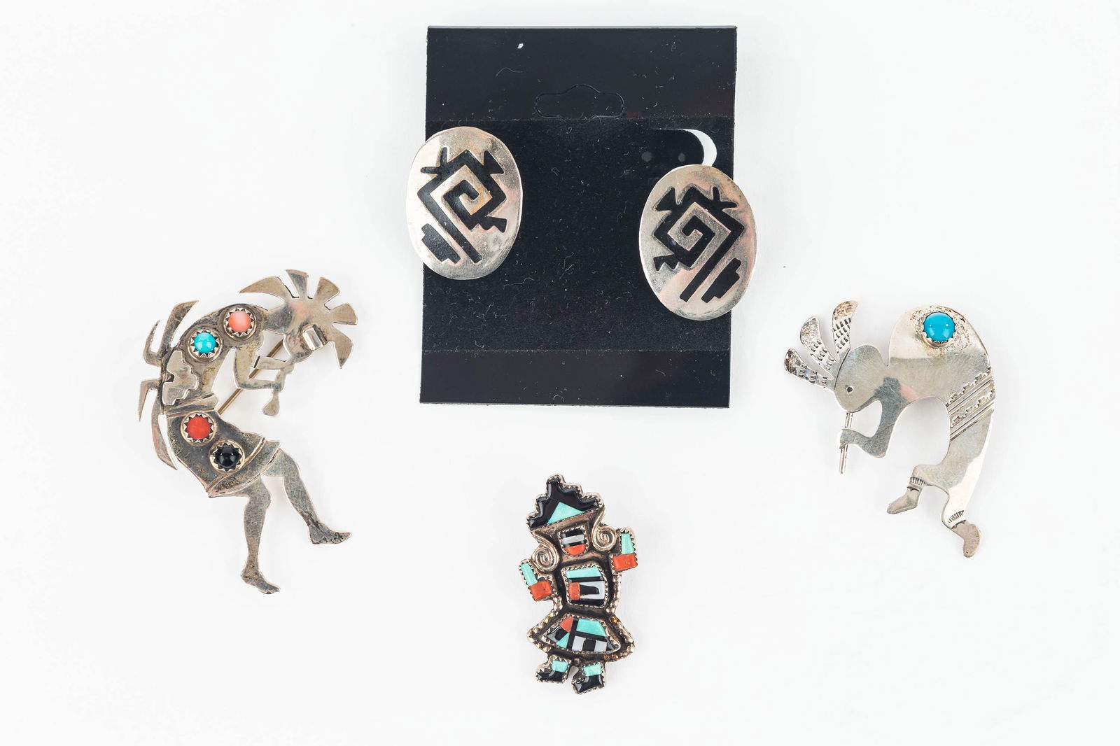 Sterling Zuni Dancer Brooches, Pins, Earring (1 of 4)