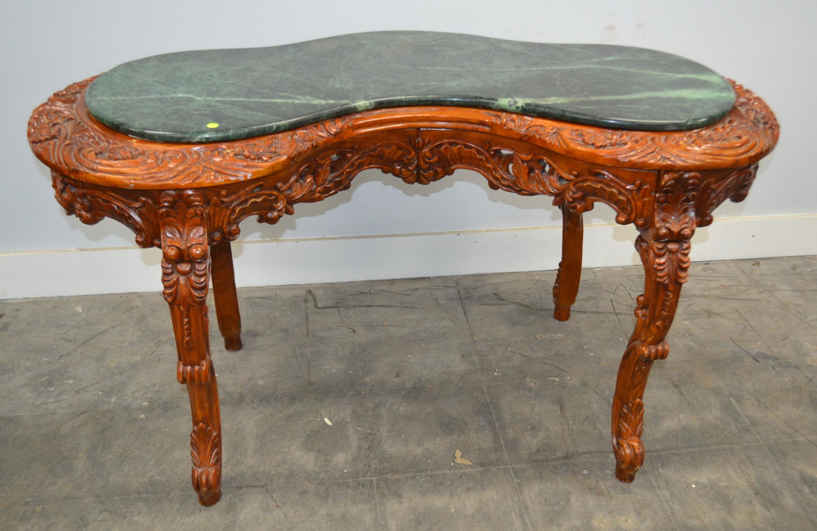 Heavily Carved Kidney Shaped Marble Top Desk (1 of 8)