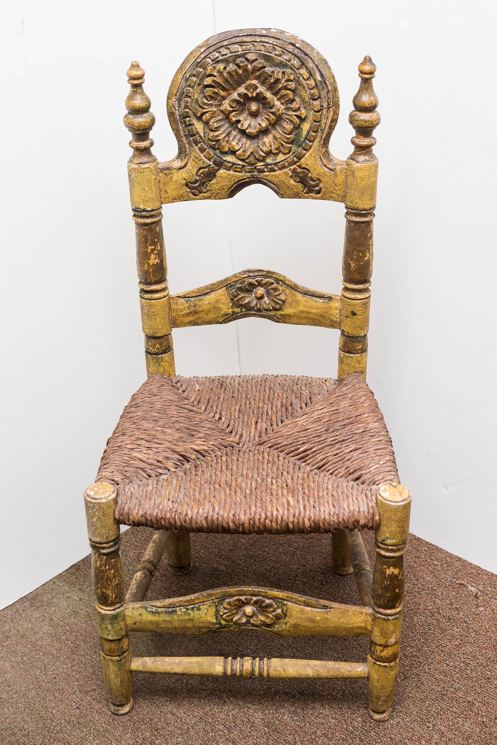 19th C French Carved and Painted Side Chair (1 of 6)
