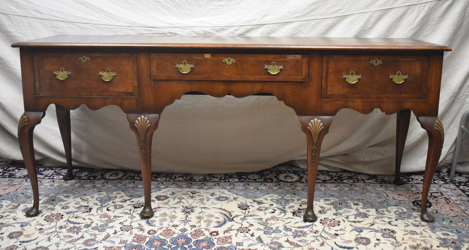 English Queen Anne Style Burl/Mahog Sideboard (1 of 15)