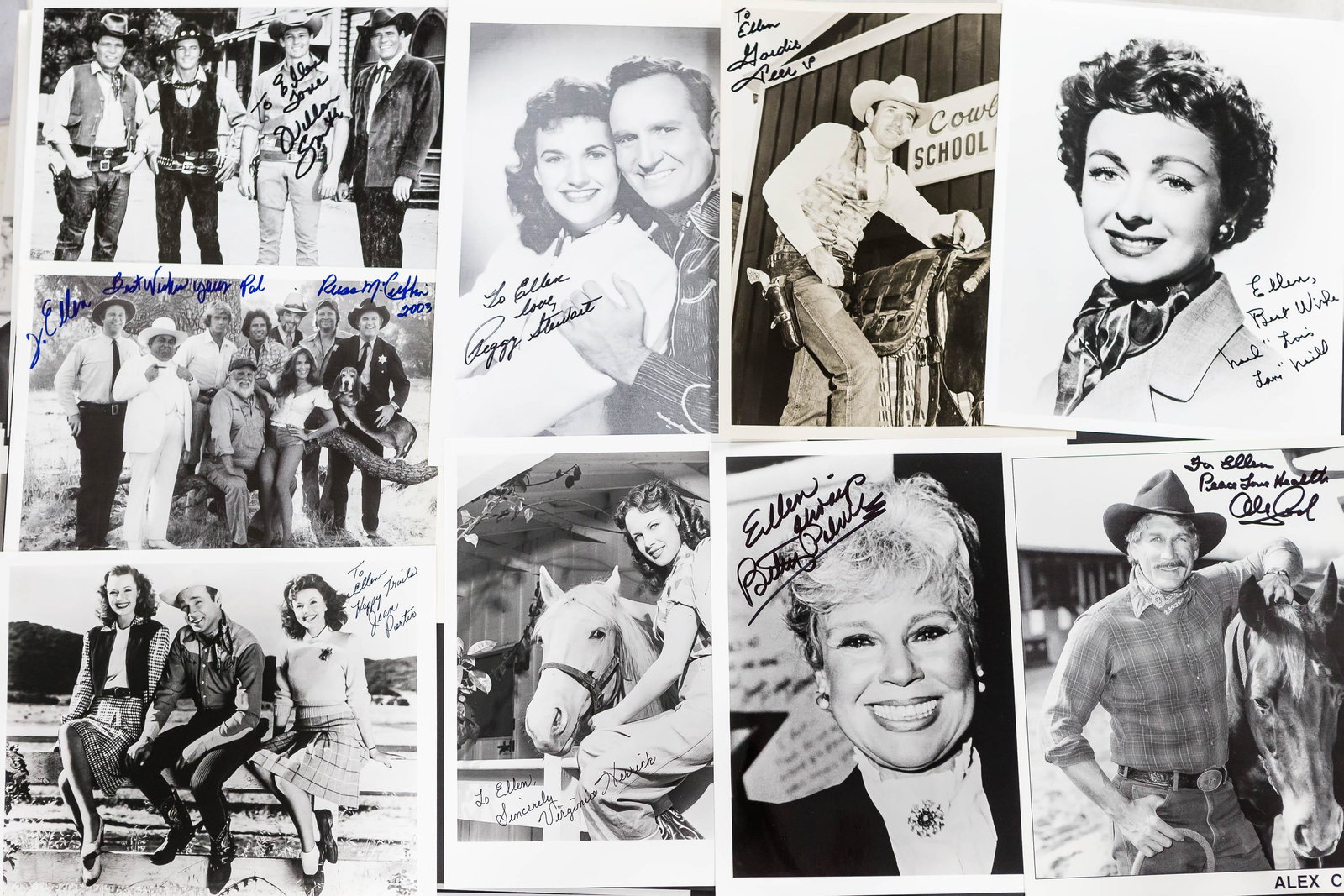 Autographed Photos of Western & Other Actors: Including Jean Porter, Peggy Stuart, Alex Cord, the cast of Dukes of Hazzard, Virginia Herrick, and various others