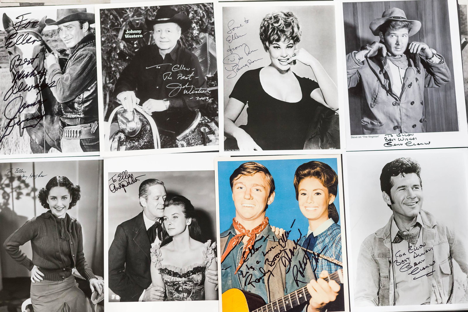 Autographed Photos of Actors and Actresses: Johnny Western, Randy Boone & Ellen, Sue Anne Langdon, and others