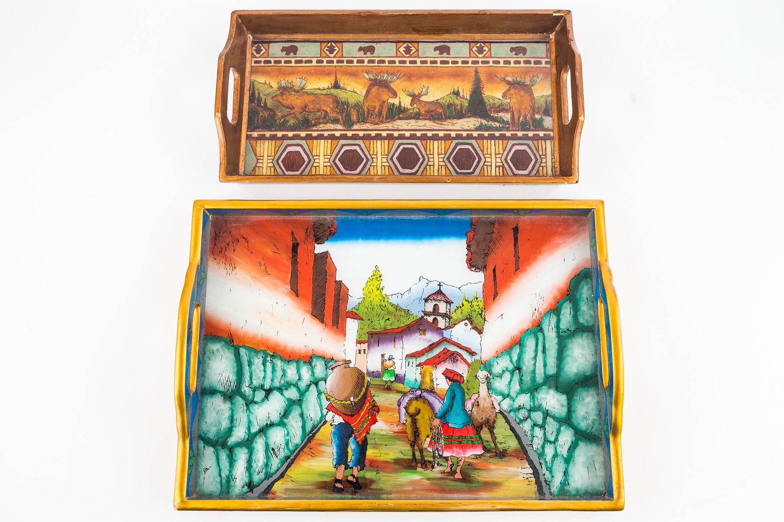 Pair of Vintage Reverse-Painted Trays (1 of 5)