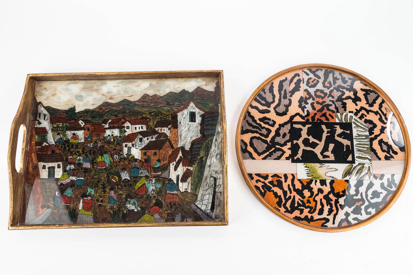 (2) Peruvian Reverse Painted Serving Trays (1 of 5)